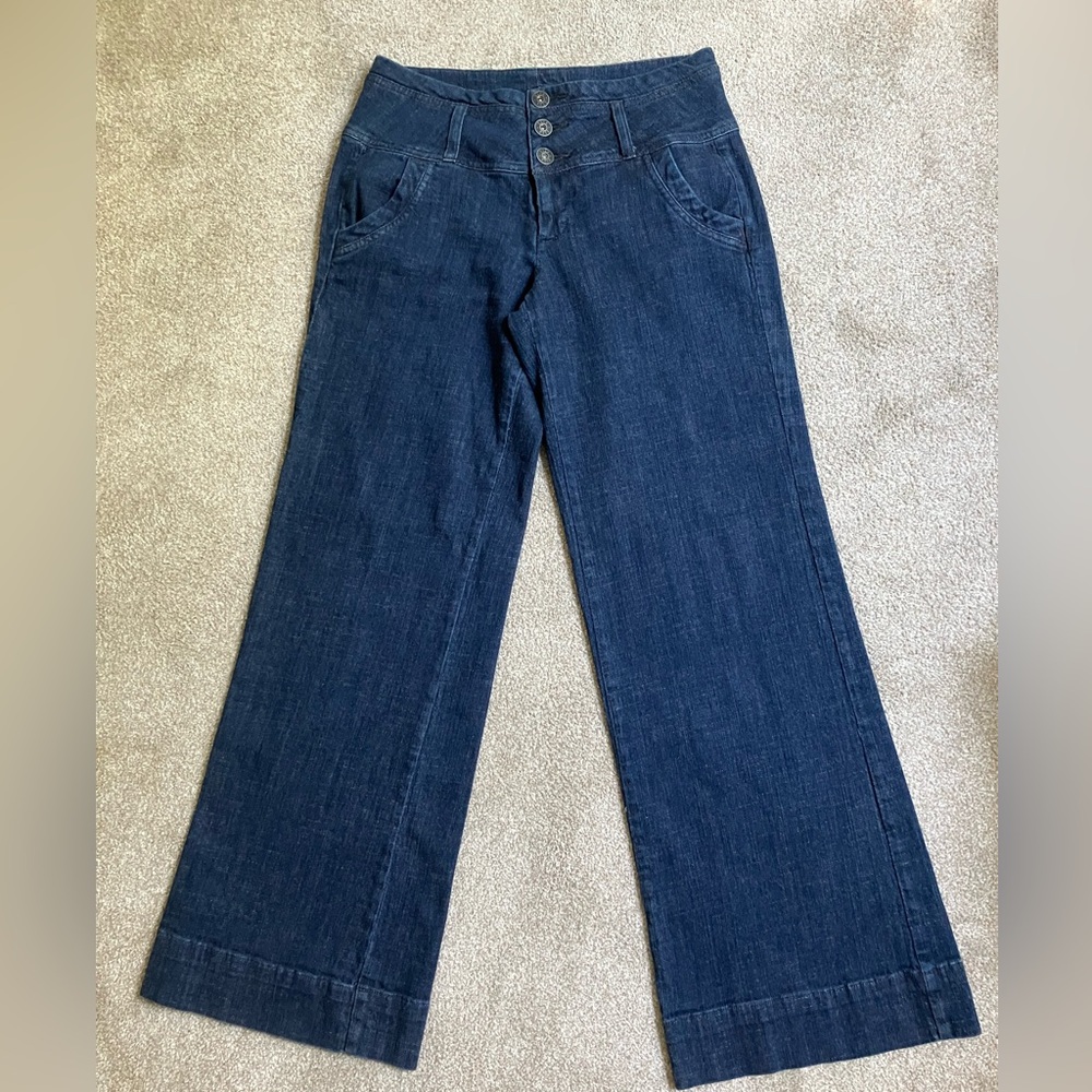 ELLE Wide leg dark blue denim jeans retro comfy Closet Staple classic 8